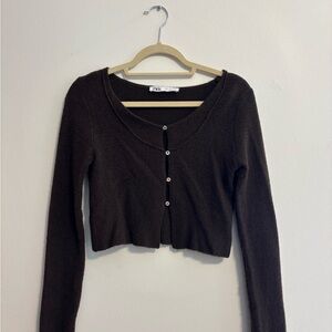 Zara Brown Cropped Button-Front Cardigan